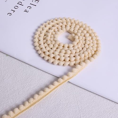 WANYI 10 Yards Bommelborte Mini Pompons Borte zum Basteln Dekoband Zierband mit Pom Poms Pomponband Bommelband Fransenborte für DIY Handwerk Kleidung Vorhang Hut Tasche (Apricot) von WANYI