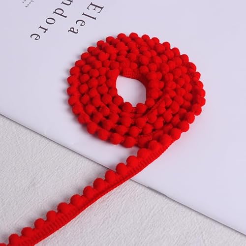 WANYI 10 Yards Bommelborte Mini Pompons Borte zum Basteln Dekoband Zierband mit Pom Poms Pomponband Bommelband Fransenborte für DIY Handwerk Kleidung Vorhang Hut Tasche (Rot) von WANYI