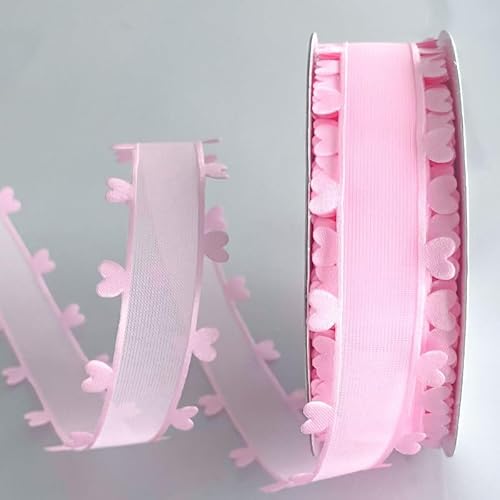 WANYI 10 Yards Schleifenband mit Herzen Schleifenband Hochzeit 2.5cm Geschenkband Hochzeitsschleifen Elegant Tüllband Dekoband Bänder für Haarschleife Party Blumen Deko(Rosa) von WANYI