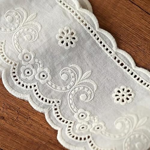 WANYI 10.5CM Spitzenband Spitzenbordüre Baumwolle Stickerei Dekoband Zierband Vintage Spitzenstoff Borten Bänder zum Nähen Spitze Meterware für DIY Kleidung Handwerk Hochzeit (Beige, 1 Yard) von WANYI