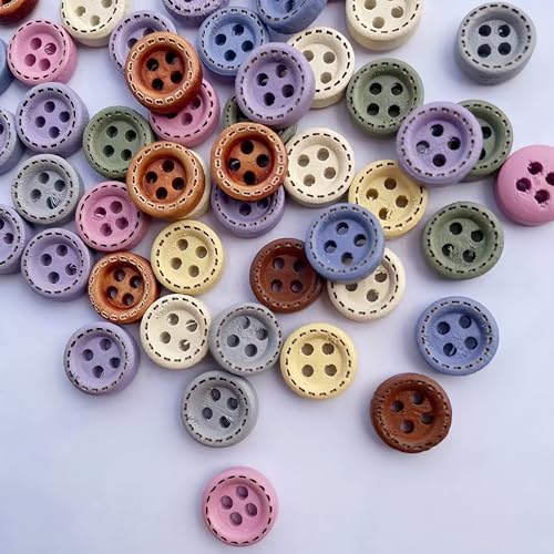 WANYI 100 Stück Knöpfe zum Annähen Holzknöpfe Kinder 10mm Runde Bunt Knöpfe Malerei Kinderknöpfe Bastelknöpfe mit Loch für Strickjacke DIY Basteln Handwerk Dekorationen (C) von WANYI