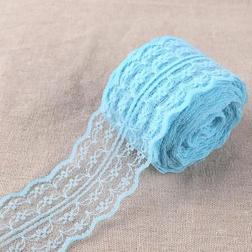 WANYI 100M Spitzenband 4.5cm Spitze Dekoband Bunt Spitzenborte Spitzenstoff Lace Trim DIY Spitzenbesatz Zierband zum Nähen fur Unterwäsche Handwerk Kleidung Haar-Accessoire(Blau 01) von WANYI