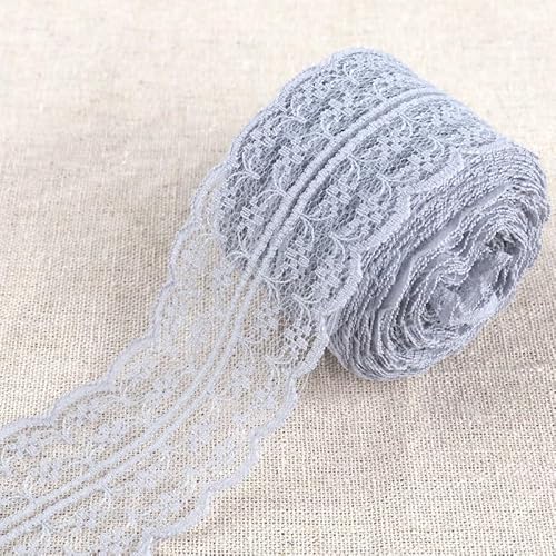 WANYI 100M Spitzenband 4.5cm Spitze Dekoband Bunt Spitzenborte Spitzenstoff Lace Trim DIY Spitzenbesatz Zierband zum Nähen fur Unterwäsche Handwerk Kleidung Haar-Accessoire(Grau) von WANYI