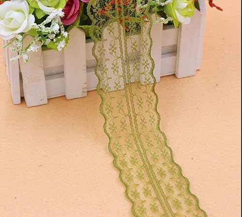 WANYI 100M Spitzenband 4.5cm Spitze Dekoband Bunt Spitzenborte Spitzenstoff Lace Trim DIY Spitzenbesatz Zierband zum Nähen fur Unterwäsche Handwerk Kleidung Haar-Accessoire(Grün 03) von WANYI