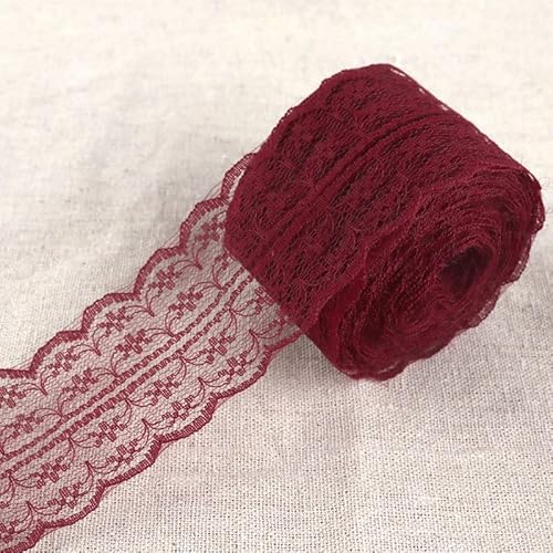 WANYI 100M Spitzenband 4.5cm Spitze Dekoband Bunt Spitzenborte Spitzenstoff Lace Trim DIY Spitzenbesatz Zierband zum Nähen fur Unterwäsche Handwerk Kleidung Haar-Accessoire(Rot 02) von WANYI