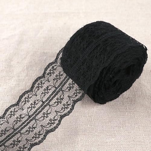 WANYI 100M Spitzenband 4.5cm Spitze Dekoband Bunt Spitzenborte Spitzenstoff Lace Trim DIY Spitzenbesatz Zierband zum Nähen fur Unterwäsche Handwerk Kleidung Haar-Accessoire(Schwarz) von WANYI