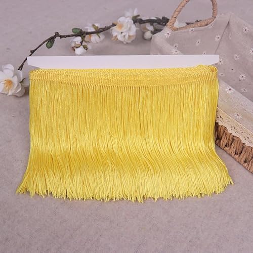 WANYI 10CM 10 Yards Fransenborte Polyester Dekoband Fransen Geschnitten Quaste Seide Fransen-Borten Bänder zum Nähen für DIY Basteln, Kleidung, Tanzkostüm, Vorhänge (Gelb) von WANYI