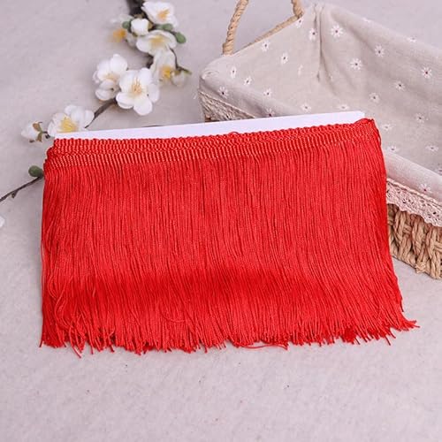 WANYI 10CM 10 Yards Fransenborte Polyester Dekoband Fransen Geschnitten Quaste Seide Fransen-Borten Bänder zum Nähen für DIY Basteln, Kleidung, Tanzkostüm, Vorhänge (Rot) von WANYI