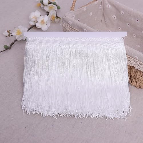 WANYI 10CM 10 Yards Fransenborte Polyester Dekoband Fransen Geschnitten Quaste Seide Fransen-Borten Bänder zum Nähen für DIY Basteln, Kleidung, Tanzkostüm, Vorhänge (Weiß 1) von WANYI