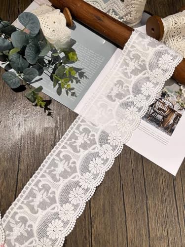 WANYI 10CM Spitzenband Baumwolle Spitze Borten und Bänder zum Nähen Stickerei Spitze Border Bordüre Dekoband Zierband für DIY Basteln Vorhänge Hochzeit Röcke Tischtuch (Weiß, 1M) von WANYI