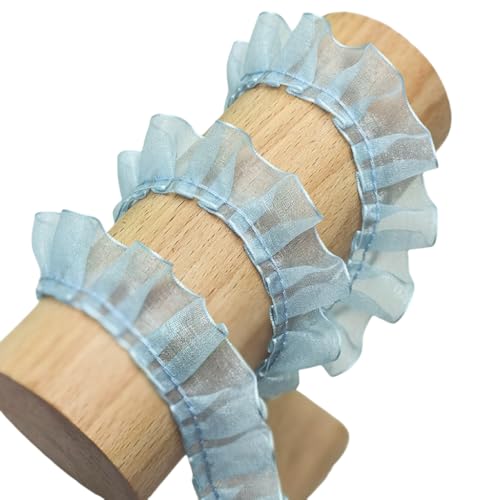 WANYI 10M Plissierter Spitzenband 2cm Breite Chiffonband Rüschenbesatz Vintage Plissee Spitzenborte Dekoband Zum Nähen für DIY Kleidung, Hochzeit Dekoration, Handwerk(Blau) von WANYI