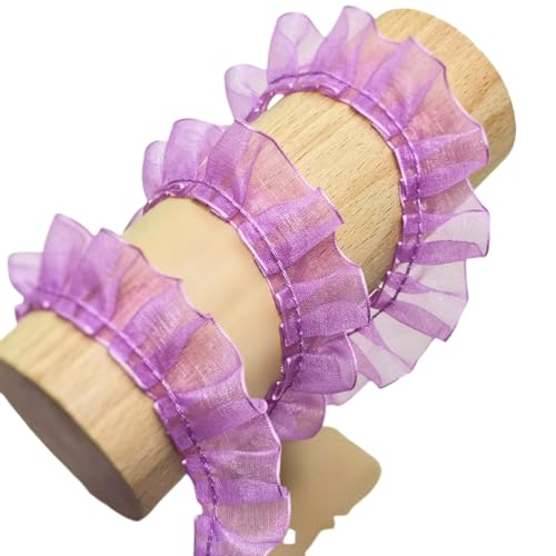 WANYI 10M Plissierter Spitzenband 2cm Breite Chiffonband Rüschenbesatz Vintage Plissee Spitzenborte Dekoband Zum Nähen für DIY Kleidung, Hochzeit Dekoration, Handwerk(Lila) von WANYI