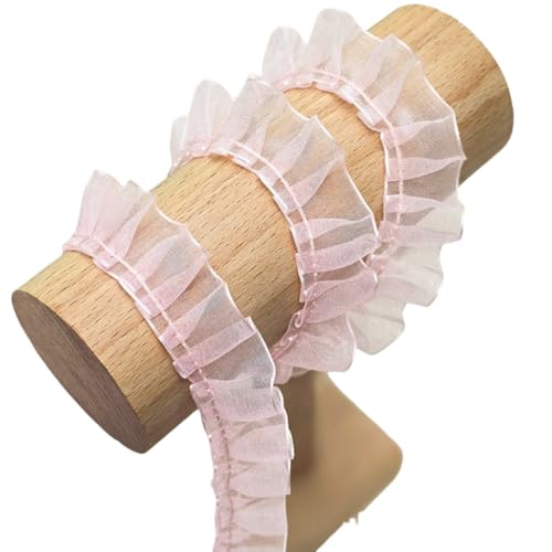 WANYI 10M Plissierter Spitzenband 2cm Breite Chiffonband Rüschenbesatz Vintage Plissee Spitzenborte Dekoband Zum Nähen für DIY Kleidung, Hochzeit Dekoration, Handwerk(Rosa) von WANYI