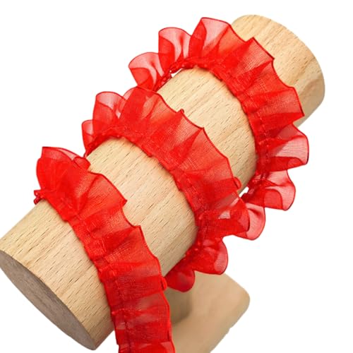 WANYI 10M Plissierter Spitzenband 2cm Breite Chiffonband Rüschenbesatz Vintage Plissee Spitzenborte Dekoband Zum Nähen für DIY Kleidung, Hochzeit Dekoration, Handwerk(Rot) von WANYI