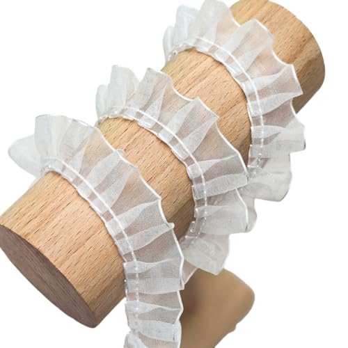 WANYI 10M Plissierter Spitzenband 2cm Breite Chiffonband Rüschenbesatz Vintage Plissee Spitzenborte Dekoband Zum Nähen für DIY Kleidung, Hochzeit Dekoration, Handwerk(Weiß) von WANYI