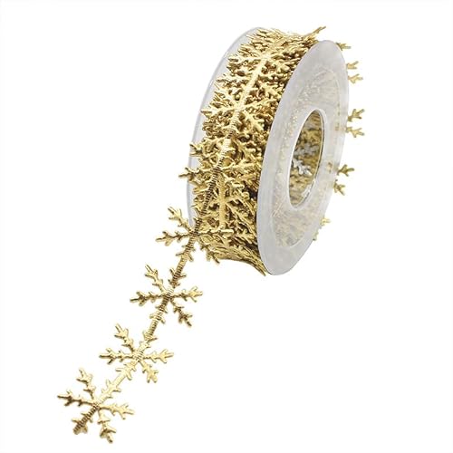 WANYI 10mx2.5cm Schleifenband Weihnachten Schneeflocken Band Geschenkband Doppelseitige Dekoband Weihnachtsbänder für Geschenkverpackung Christbaumschmuck DIY Dekoration(Gold) von WANYI