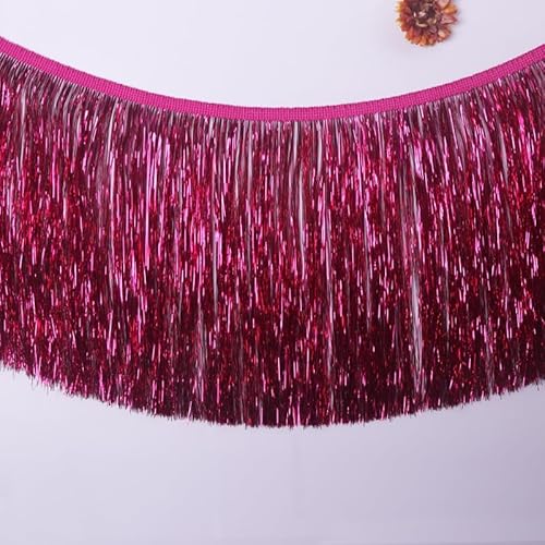 WANYI 15CM 10 Yards Quaste Seide Fransen mit Metallic Lametta Fransenborte Fransenbordüre Fransenbesatz Glänzende Quastenbesatz für DIY Basteln,Kleidung, Tanzkostüm, Vorhänge (Dunkelviolett) von WANYI