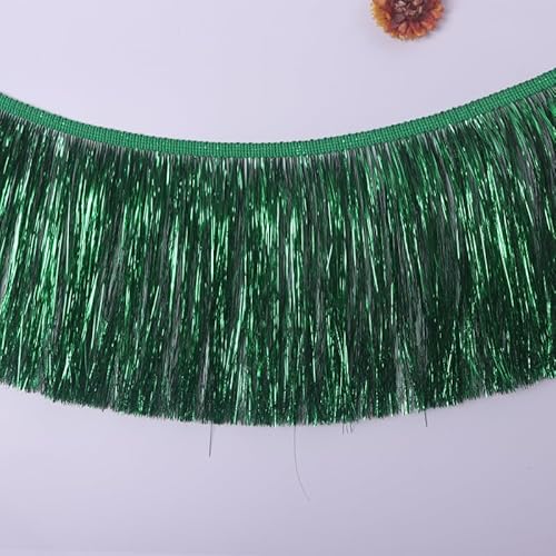 WANYI 15CM 10 Yards Quaste Seide Fransen mit Metallic Lametta Fransenborte Fransenbordüre Fransenbesatz Glänzende Quastenbesatz für DIY Basteln,Weihnachten Kleidung, Tanzkostüm, Vorhänge (Grün) von WANYI