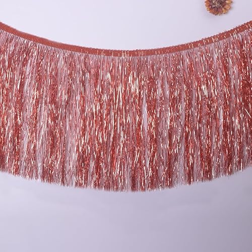 WANYI 15CM 10 Yards Quaste Seide Fransen mit Metallic Lametta Fransenborte Fransenbordüre Fransenbesatz Glänzende Quastenbesatz für DIY Basteln,Weihnachten Kleidung, Tanzkostüm, Vorhänge (Roségold) von WANYI