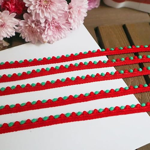 WANYI 2 Meter 10mm DIY Bommelborte Quastenborte zum Basteln Bommel aus Baumwolle Pompons Borte Bunt Bommelband Zubehör für Apparel Kleidung,Sofa,Hüte,Esstisch Dekorieren(Rot) von WANYI