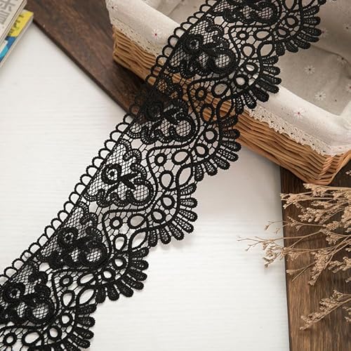 WANYI 2 Yards 12CM Spitzenband Zierband Elegant Breite Borte Bänder zum Basteln Geschenkband Spitze Spitzenborte Schleifenband für Vorhang Tischtuch Nähen Handwerk(Schwarz) von WANYI