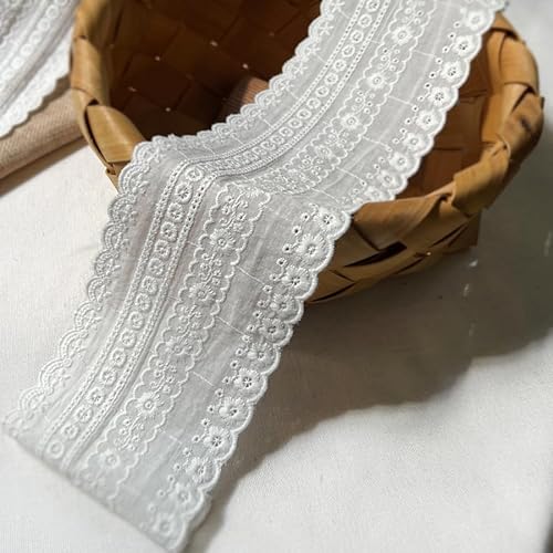 WANYI 2 Yards 8.5cm Baumwolle Spitzenband Borten und Bänder zum Nähen Vintage Spitzeborte Spitzenstoff Häkelband DIY für Unterwäsche Kleidung Kopfkissenbezug(Weiß) von WANYI