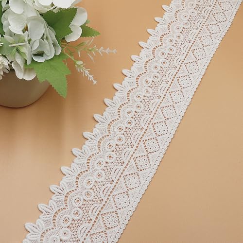 WANYI 9cm Breit Spitzenband aus Baumwolle Spitze Borten und Bänder zum Nähen Stickerei Dekoband Spitzenborte Vintage Spitzenbordüre Bordüre Stoff für DIY Unterwäsche Vorhänge Geschenkband(Weiß-2 Yard) von WANYI