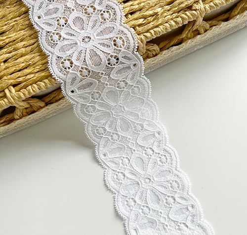 WANYI 2 Yards Elastizität Spitzenband 6CM Breit Spitzenbordüre Spitze Borten und Bänder zum Nähen Vintage Stoff Bordüre Dekoband Zierband für Unterwäsche Vorhänge Geschenkband(Weiß) von WANYI