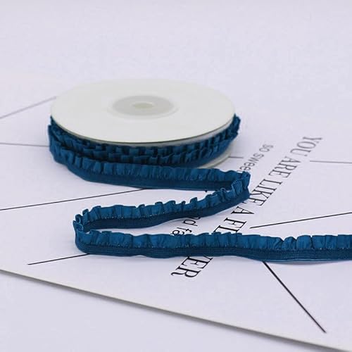 WANYI 2 Yards Spitzen Rüschenbesatz 1cm Breite Spitzenband Vintage Spitzenborte Borten und Bänder zum Nähen Elastizität Plissee Bordüre Stoff für DIY Verzierung Handwerk Deko(Blau 02) von WANYI