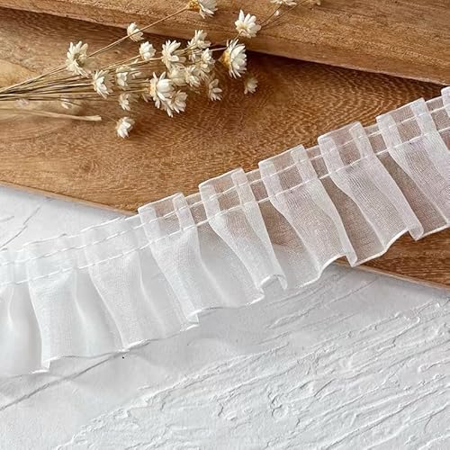 WANYI 2 Yards Spitzenborte Vintage Spitzenband Lace Spitzenbordüre 5cm Plissee Tüll Spitzenstoff Dekoband Zierband zum Nähen für Bestickte Applikationen DIY Kleidung Hochzeit Tischdeko(Weiß) von WANYI