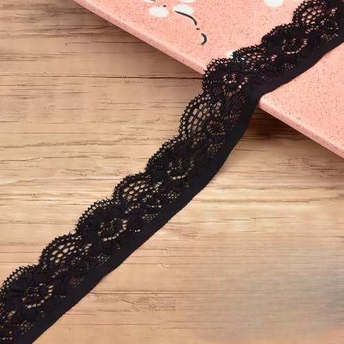 WANYI 2.5CM 20 Yards Spitzenband aus Baumwolle Spitzenbordüre Elastisch Spitze Borten und Bänder zum Nähen Dekoband Zierband Spitzenborte für DIY Handwerk Unterwäsche Höschen Kleidung (Schwarz) von WANYI