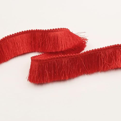 WANYI 2.8cm Breit Fransen Fransenborte Eindicken Fransenbordüre Polyester Dekoband Fransenband DIY Nähen Basteln für Kostüme Vorhänge Tischtücher(5m-Rot) von WANYI