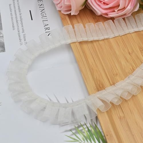 WANYI 20 Meters 2.5cm Breite Rüschen Spitzenband Plissee Spitzenbordüre Borten und Bänder zum Nähen Doppellagiger Kantenbesatz Dekoband für DIY Handwerk Verzierungen(Beige) von WANYI