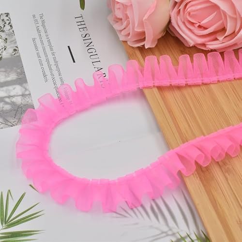 WANYI 20 Meters 2.5cm Breite Rüschen Spitzenband Plissee Spitzenbordüre Borten und Bänder zum Nähen Doppellagiger Kantenbesatz Dekoband für DIY Handwerk Verzierungen(Rosa 03) von WANYI