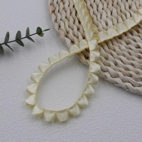 WANYI 20 Meters Spitzenband Rüschenbesatz 1.2cm Breite Spitze Doppelseitig Chiffon Rüschen Satinband Bordüre Stoff mit Plissee für Kleider Nähen, Schuhe, Körbe, Puppen(Beige) von WANYI