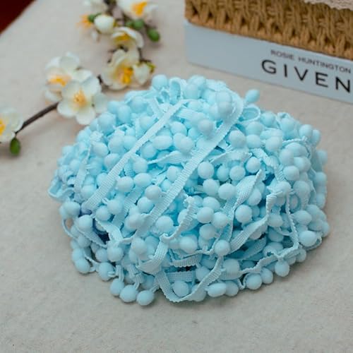 WANYI 20 Yards Bommelborte Pompons DIY Borten und Bänder zum Nähen Bommel Bordüre Stoff Quastenborte Bunt für Sofa Kleidung Hüte Esstisch Dekorieren(1.3cm-Blau) von WANYI