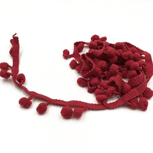 WANYI 20 Yards Bommelborte Pompons DIY Borten und Bänder zum Nähen Bommel Borte Bunt Quastenborte Bommelband für Sofa Vorhänge Apparel Kleidung Hüte Esstisch Dekorieren(Rot 02) von WANYI