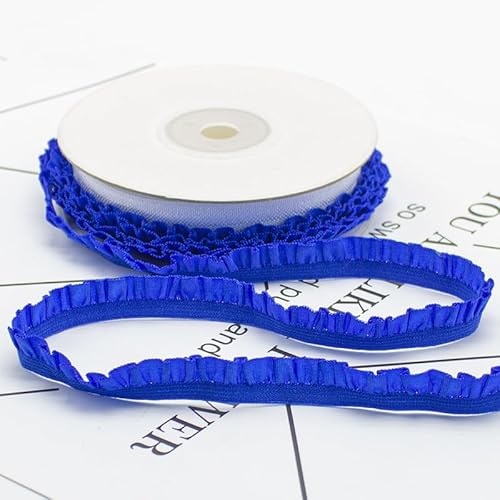 WANYI 20 Yards Spitzen Rüschenbesatz 1cm Breite Spitzenband Vintage Spitzenborte Borten und Bänder zum Nähen Elastizität Plissee Bordüre Stoff für DIY Verzierung Handwerk Deko(Blau 03) von WANYI