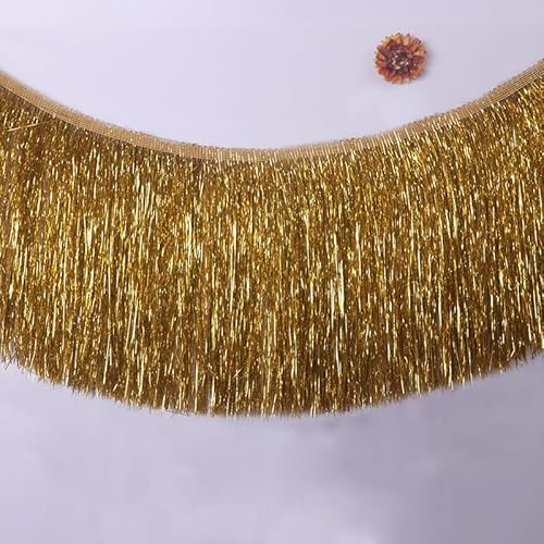 WANYI 20CM 10 Yards Quaste Seide Fransen mit Metallic Lametta Fransenborte Fransenbordüre Fransenbesatz Glänzende Quastenbesatz für DIY Basteln,Weihnachten Kleidung, Tanzkostüm, Vorhänge (Gold) von WANYI