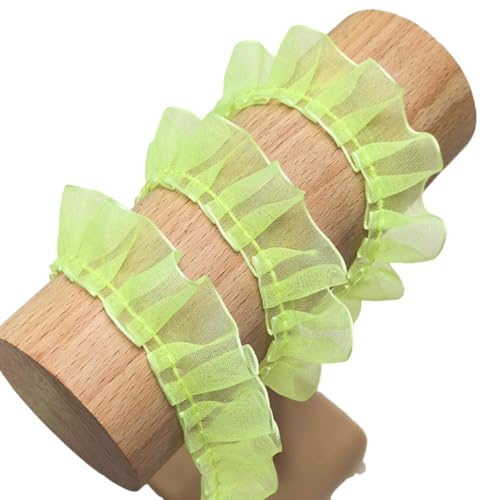 WANYI 20M Plissierter Spitzenband 2cm Breite Chiffonband Rüschenbesatz Vintage Plissee Spitzenborte Dekoband Zum Nähen für DIY Kleidung, Hochzeit Dekoration, Handwerk(Grün) von WANYI