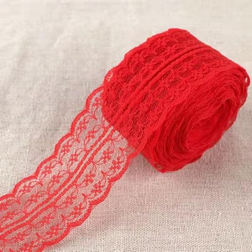 WANYI 20M Spitzenband 4.5cm Spitze Dekoband Bunt Spitzenborte Spitzenstoff Lace Trim DIY Spitzenbesatz Zierband zum Nähen fur Unterwäsche Handwerk Kleidung Haar-Accessoire(Rot 01) von WANYI