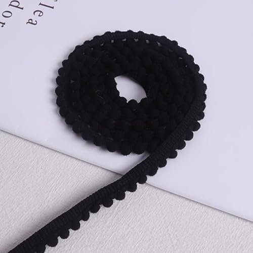 WANYI 25 Yards Bommelborte Mini Pompons Borte zum Basteln Dekoband Zierband mit Pom Poms Pomponband Bommelband Fransenborte für DIY Handwerk Kleidung Vorhang Hut Tasche (Schwarz) von WANYI