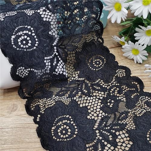 WANYI 3 Yards 15cm Spitzenband Spitzenborte Elastizität Spitze Meterware Borten und Bänder zum Nähen Nylon Vintage Blumenband Borte für DIY Handwerk Unterwäsche Kleidung Sofa(C-Schwarz) von WANYI