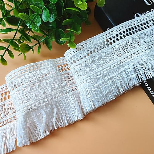 WANYI 3 Yards 7cm Breite Fransenborte Vintage-Stil Fransen Häkelstickerei Quastenborte Multifunktional Dekoborte Vorhänge DIY Zubehör für Nähen Handwerk Dessous(Weiß) von WANYI