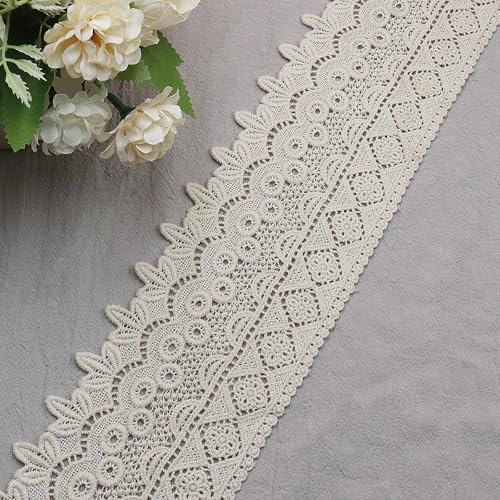 WANYI 9cm Breit Spitzenband aus Baumwolle Spitze Borten und Bänder zum Nähen Stickerei Dekoband Spitzenborte Vintage Spitzenbordüre Bordüre Stoff für Unterwäsche Vorhänge Geschenkband(Beige-3 Yards) von WANYI