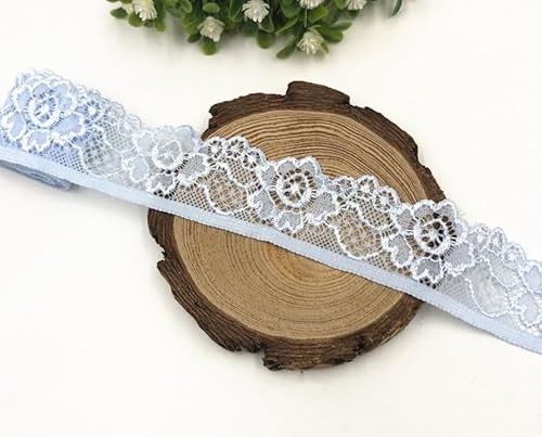 WANYI 3.3CM 5 Yards Spitze Borten Bänder zum Nähen Elastische Spitzenband Spitzenbordüre Häkelband Blumenband Spitzenstoff für DIY Handwerk Unterwäsche Höschen Kleidung (Himmelblau) von WANYI