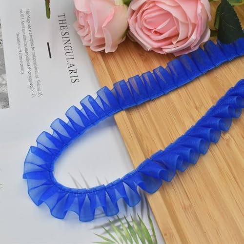 WANYI 30 Meters 2.5cm Breite Rüschen Spitzenband Plissee Spitzenbordüre Borten und Bänder zum Nähen Doppellagiger Kantenbesatz Dekoband für DIY Handwerk Verzierungen(Blau 01) von WANYI