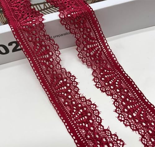 WANYI 30 Yards 3cm Spitzenband Weiß Spitzenborte Elastizität Spitzenstoff Meterware Borten und Bänder zum Nähen Elasthan Spitze Vintage Spitzenbordüre fur DIY Unterwäsche Handwerk Geschenkband(Rot 2) von WANYI