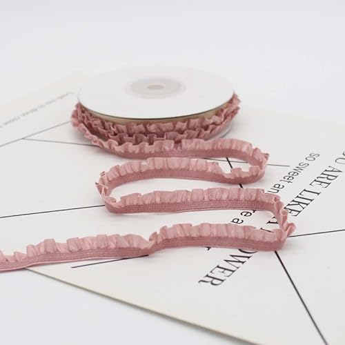 WANYI 30 Yards Spitzen Rüschenbesatz 1cm Breite Spitzenband Vintage Spitzenborte Borten und Bänder zum Nähen Elastizität Plissee Bordüre Stoff für DIY Verzierung Handwerk Deko(Rosa 02) von WANYI