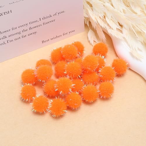 WANYI 300 Stück 2 CM Glitter Pompons zum Basteln Mini Pom Poms Bunte Rund Flauschigen Plüsch Bälle Bommel Weihnachten Pompoms mit Pailletten für DIY Kreativen Handwerk Kleidung (Orange) von WANYI